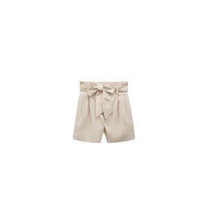 ZARA PAPERBAG POPLIN BERMUDA SHORTS SAND SIZE S | 1608/221